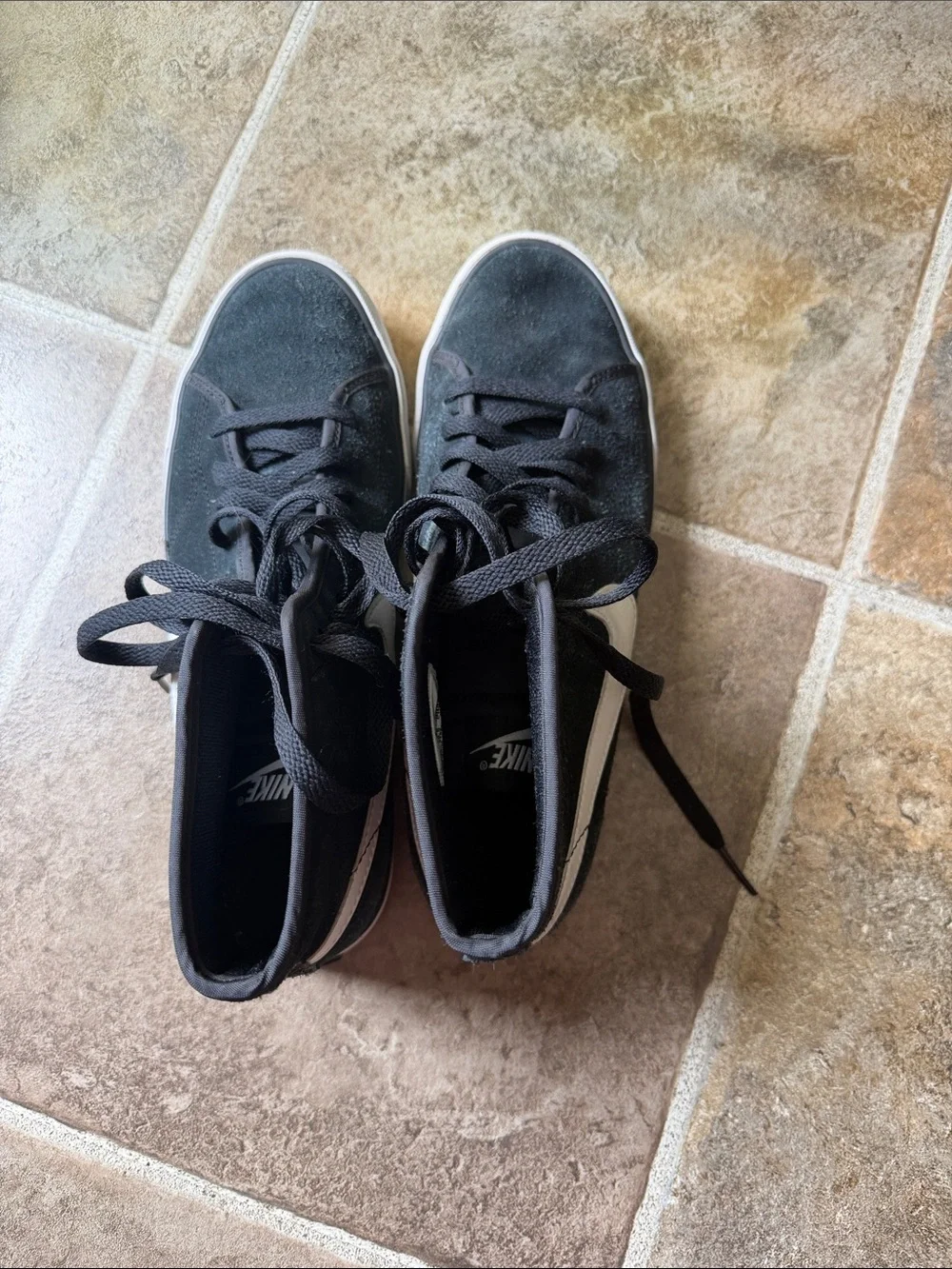Women's Black Suede High-Top Sneakers with White Swoosh
